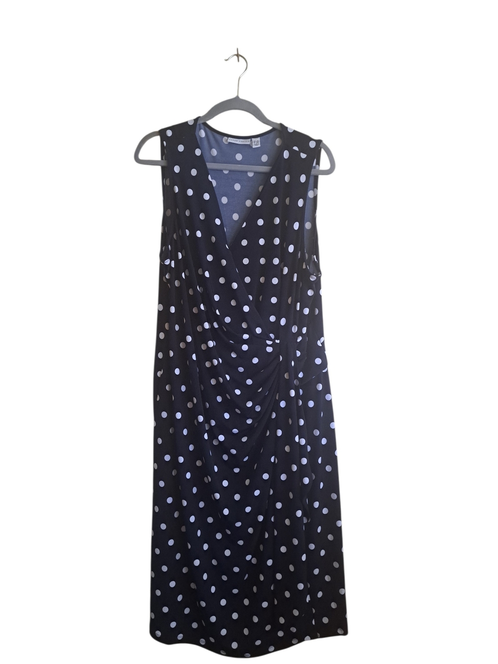 Susan Graver Navy and White Polka Dot Midi Dress